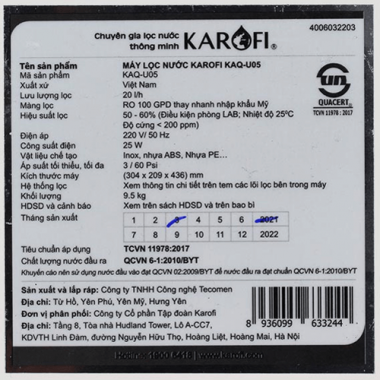 Máy Lọc Nước Karofi KAQ-U05 - 10 Cấp Lọc