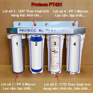 Bộ Lọc Thô Đầu Nguồn 4 Cấp Lọc 10 Inch PROTECC PT421 - 2 Ron