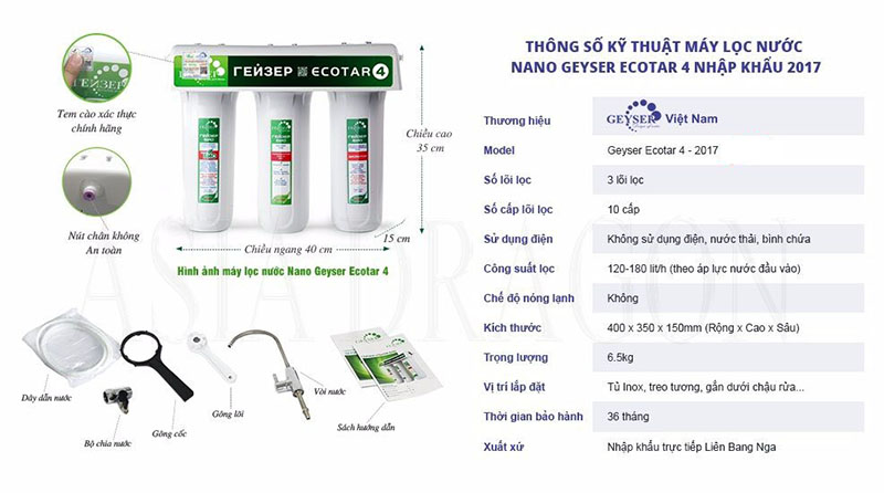 thông số máy lọc nước nano geyser ecotar 4