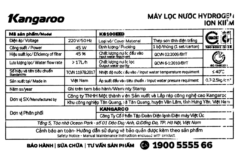 Máy Lọc Nước Kangaroo Hydrogen Ion Kiềm KG100EED - 5 Cấp